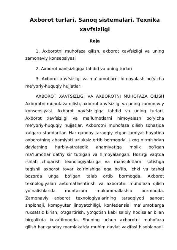 Axborot xavfsizligini ta ‘ minlashning zamonaviy usul va vositalari