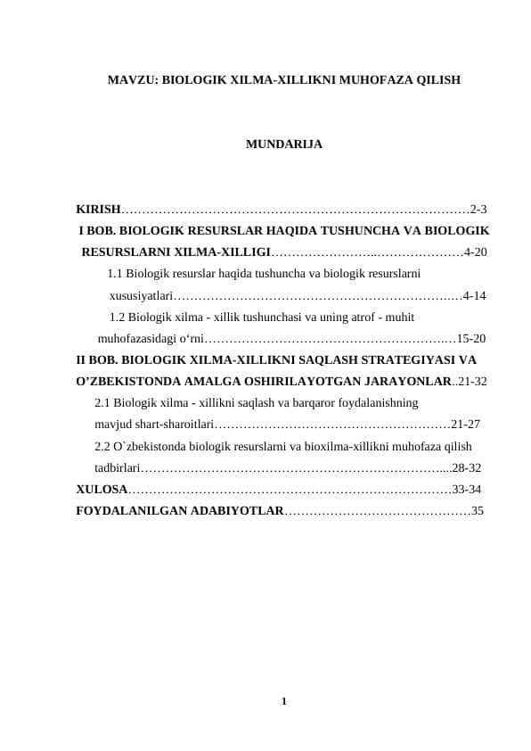 BIOLOGIK XILMA-XILLIKNI MUHOFAZA QILISH