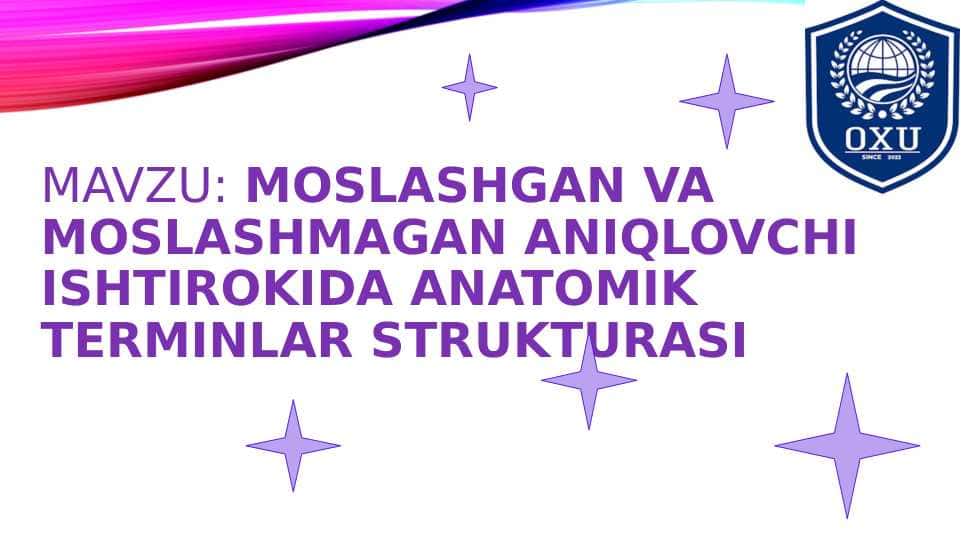 MOSLASHGAN VA MOSLASHMAGAN ANIQLOVCHI ISHTIROKIDA ANATOMIK TERMINLAR STRUKTURASI