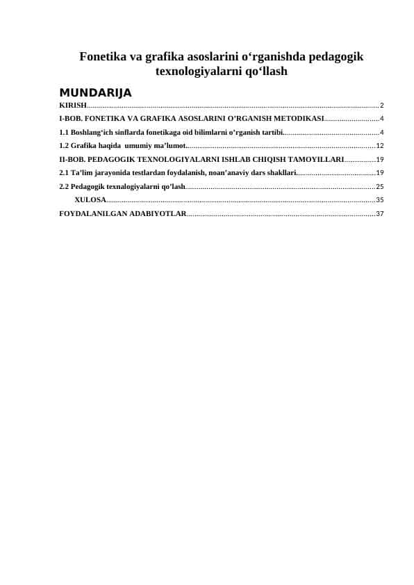 Fonetika va grafika asoslarini oʻrganishda pedagogik texnologiyalarni qoʻllash