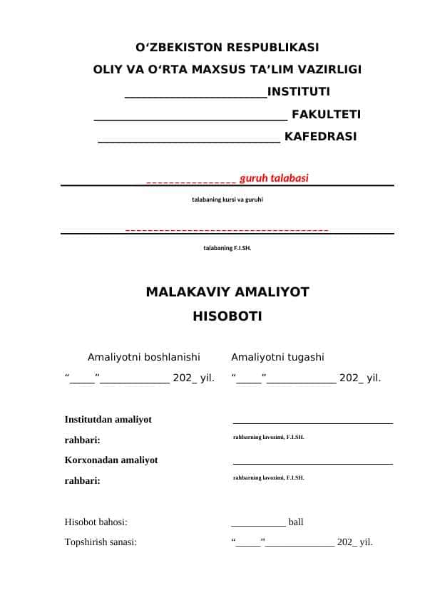 MALAKAVIY AMALIYOT HISOBOTI