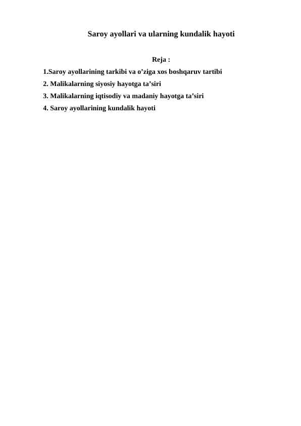 Saroy ayollari va ularning kundalik hayoti