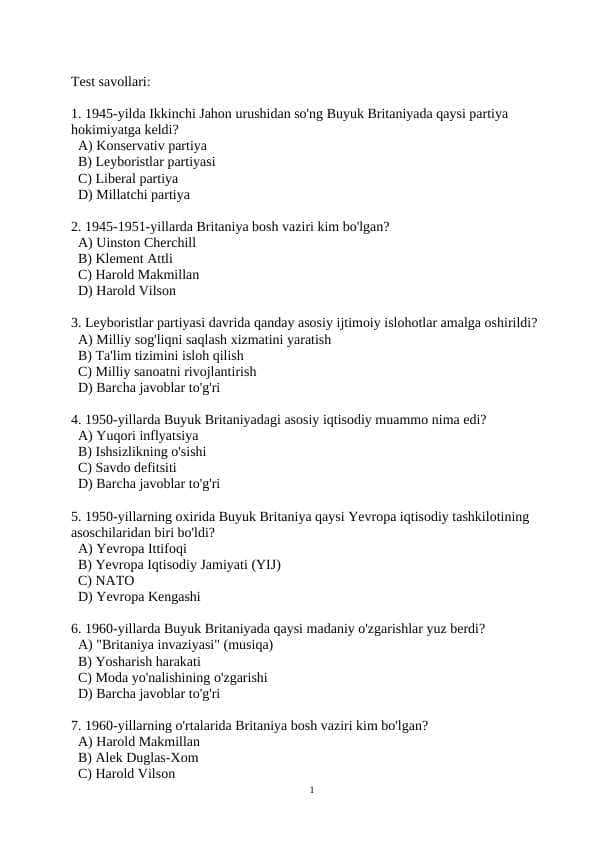 45-91 yillarda Buyuk Britaniy test