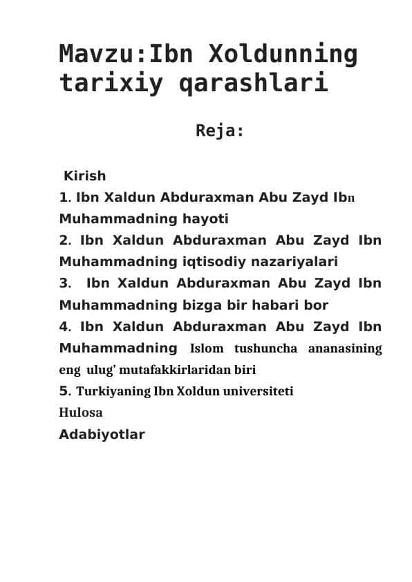 Ibn Xoldunning tarixiy qarashlari