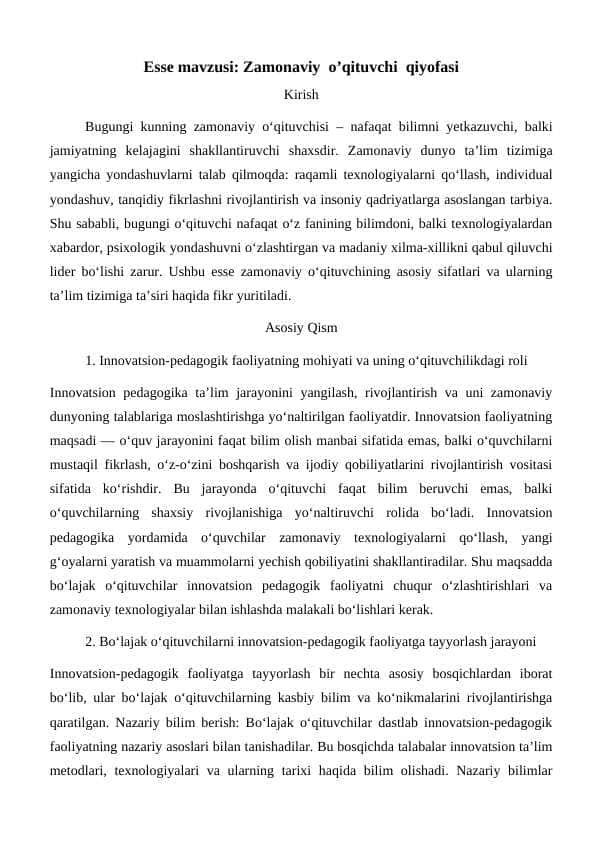 Zamonaviy o’qituvchi qiyofasi