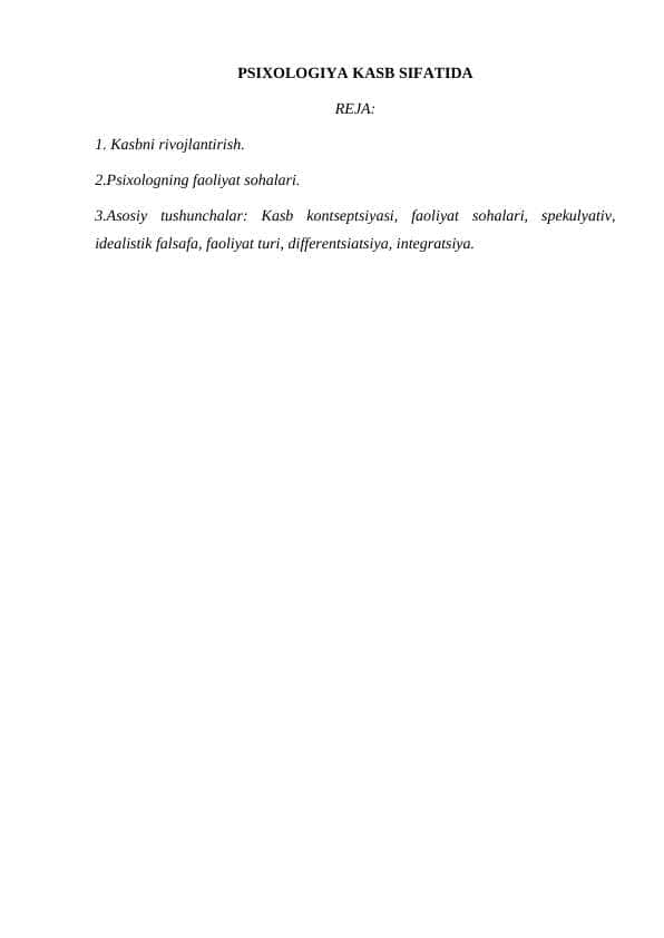PSIXOLOGIYA KASB SIFATIDA