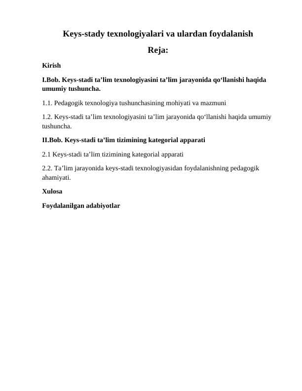 Keys-stady texnologiyalari va ulardan foydalanish