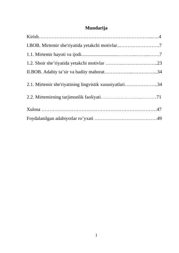 MIRTEMIR SHE'RIYATIDA YETAKCHI MOTIVLAR