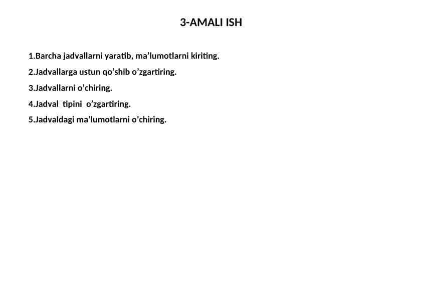 MySQLda jadval yaratish va malumot joylash