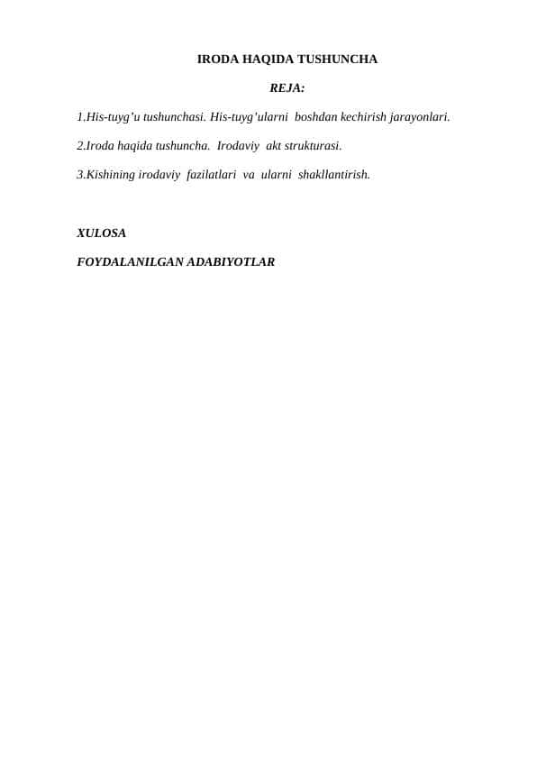 IRODA HAQIDA TUSHUNCHA