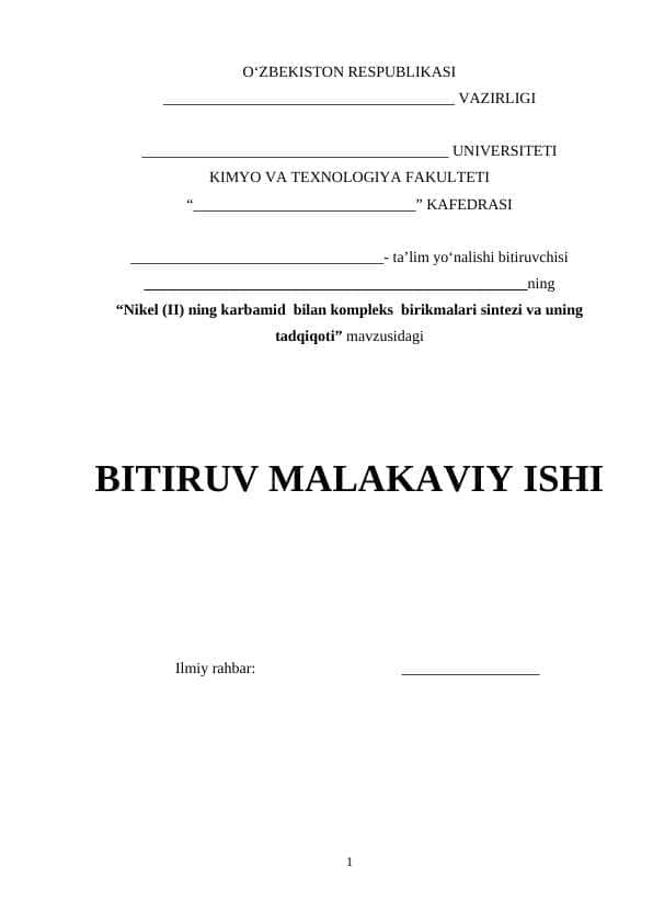 Nikel (II) ning karbamid bilan kompleks birikmalari sintezi va uning tadqiqoti