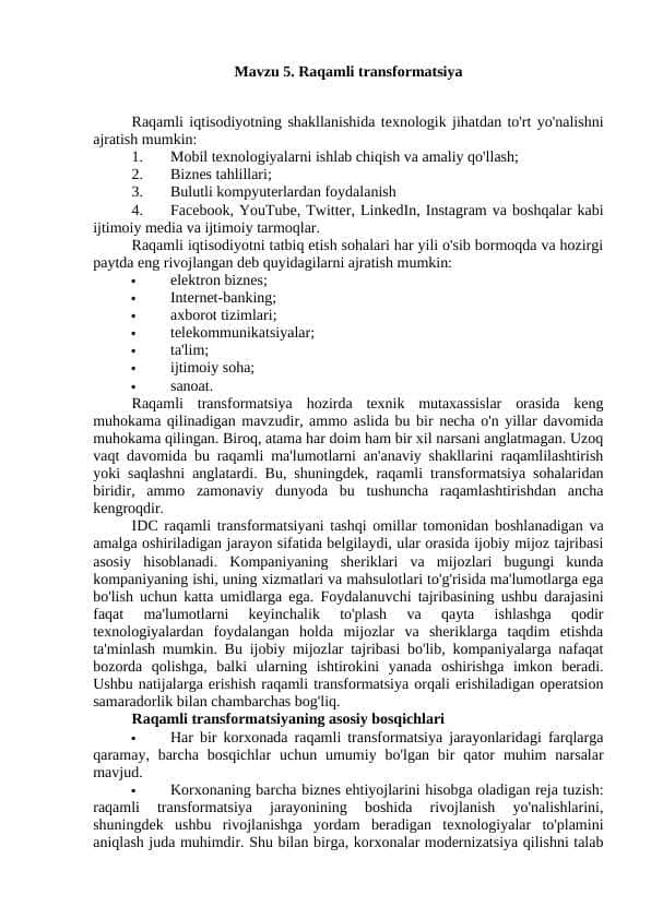 Raqamli transformatsiya