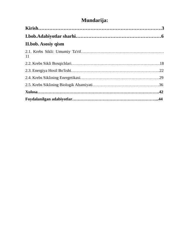 Krebs sikli va uning energetikasi