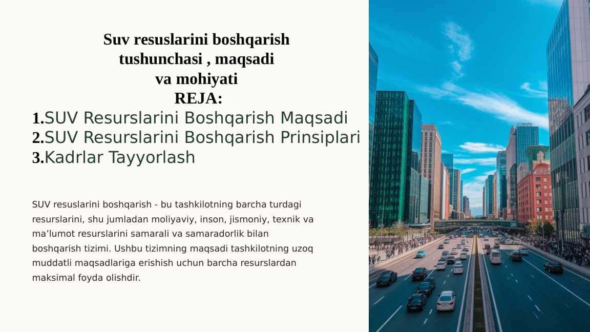 Suv resuslarini boshqarish tushunchasi , maqsadi va mohiyati