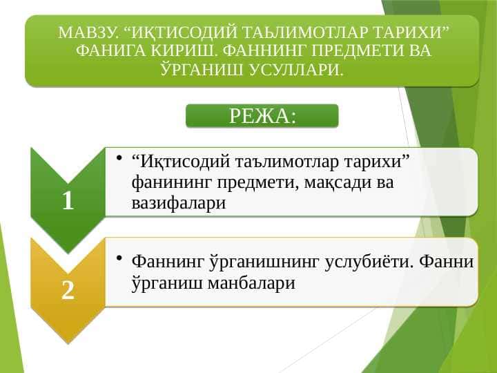“ИҚТИСОДИЙ ТАЬЛИМОТЛАР ТАРИХИ” ФАНИГА КИРИШ. ФАННИНГ ПРЕДМЕТИ ВА ЎРГАНИШ УСУЛЛАРИ