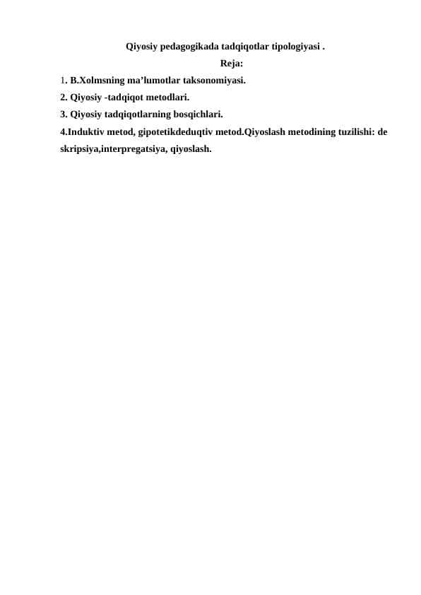 Qiyosiy pedagogikada tadqiqotlar tipologiyasi