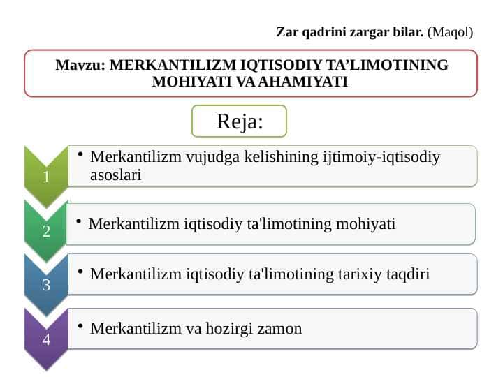 MERKANTILIZM IQTISODIY TA’LIMOTINING MOHIYATI VA AHAMIYATI