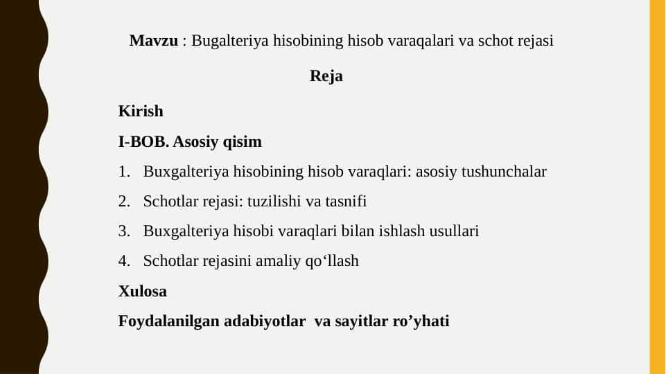 Bugalteriya hisobining hisob varaqalari va schot rejasi
