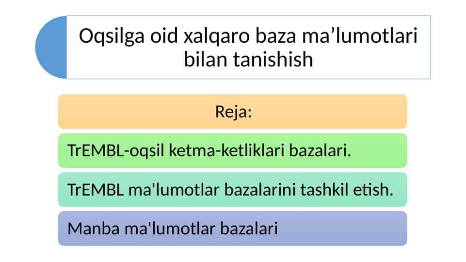Oqsilga oid xalqaro baza ma’lumotlari bilan tanishish