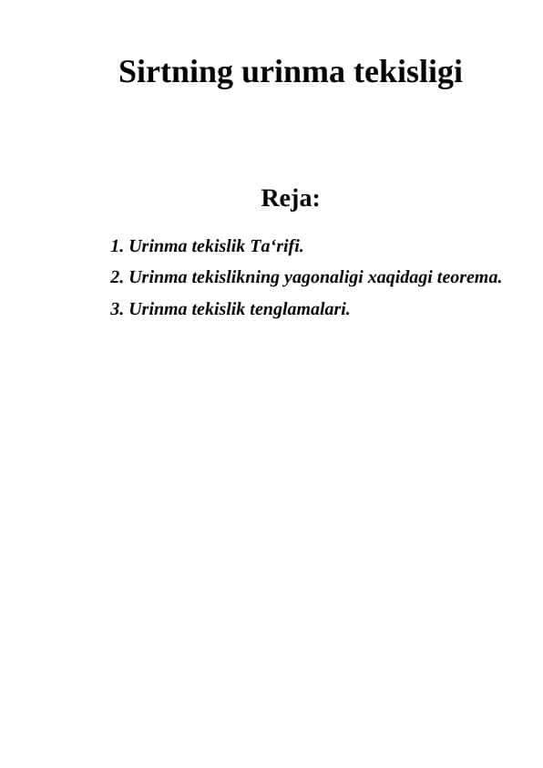 Sirtning urinma tekisligi