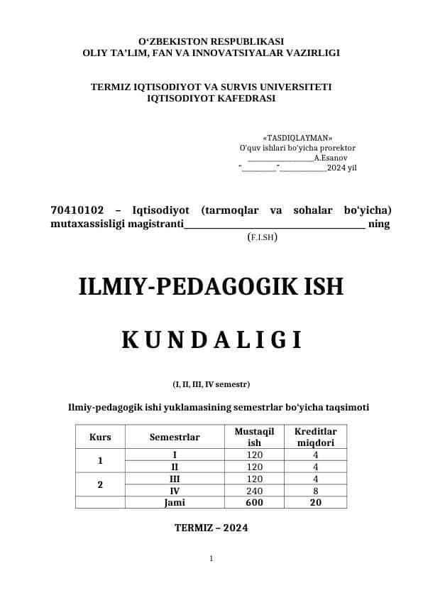 ILMIY-PEDAGOGIK ISH K U N D A L I G I