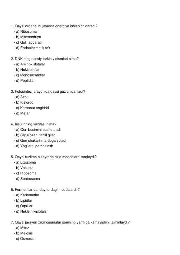 Biologiya test