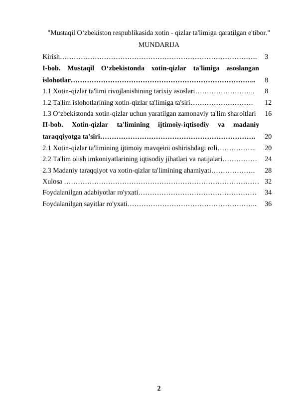 Mustaqil Oʻzbekiston respublikasida xotin - qizlar ta'limiga qaratilgan e'tibor.