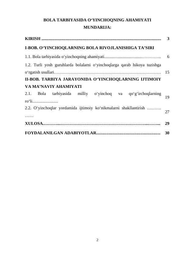 Bola tarbiyasida o‘yinchoqning ahamiyati