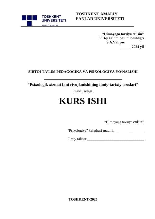 Psixologik xizmat fani rivojlanishining ilmiy-tarixiy asoslari
