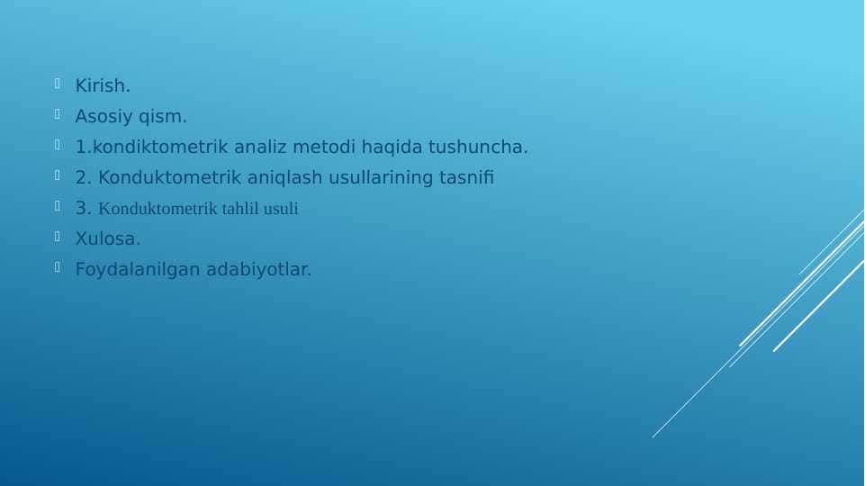 kondiktometrik analiz metodi haqida tushuncha.