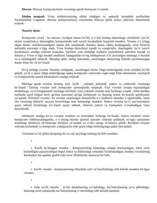 Shaxsiy kompyuterlarda viruslarga qarshi himoyani o‘rnatish
