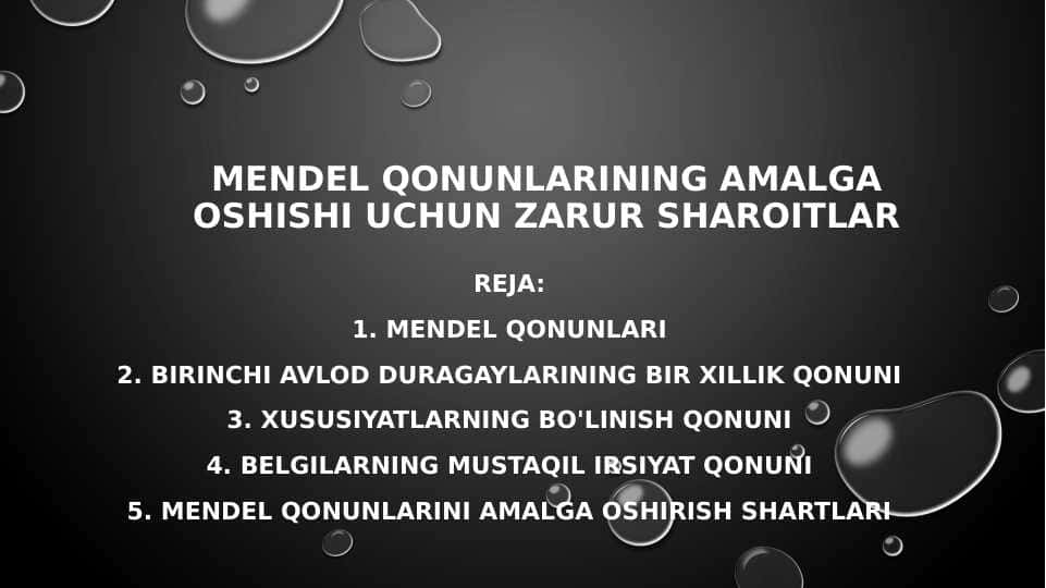 Mendel qonunlarining amalga oshishi uchun zarur sharoitlar