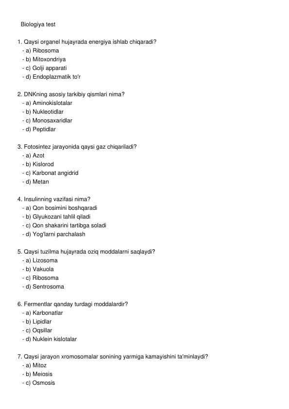 Biologiya test