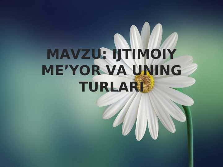 IJTIMOIY ME’YOR VA UNING TURLARI