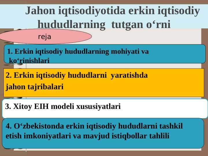 Jаhоn iqtisоdiyotidа erkin iqtisоdiy hududlаrning tutgаn o‘rni pptx