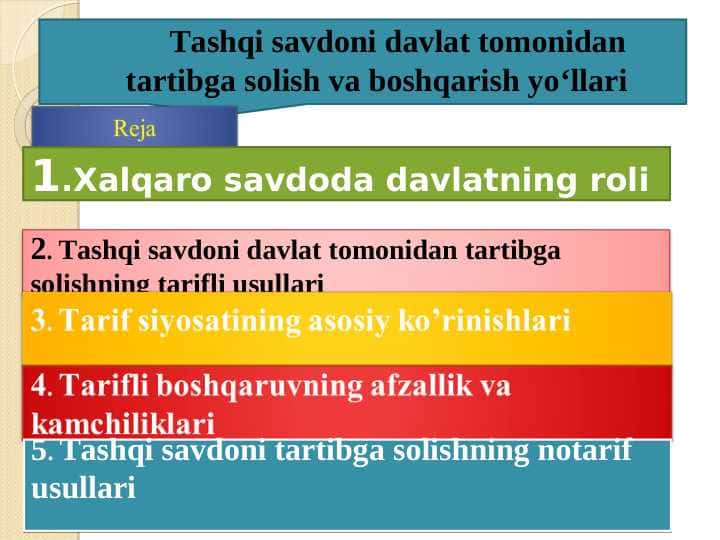 Tashqi savdoni davlat tomonidan tartibga solish va boshqarish yo‘llari pptx