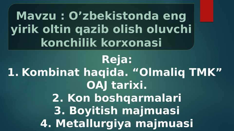 O’zbekistonda eng yirik oltin qazib olish oluvchi konchilik korxonasi