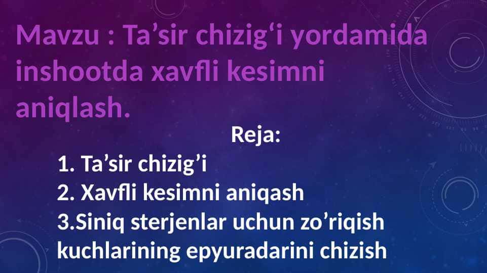 Ta’sir chizig‘i yordamida inshootda xavfli kesimni aniqlash