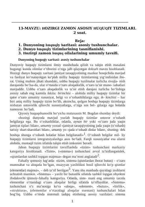 HOZIRGI ZAMON ASOSIY HUQUQIY TIZIMLARI