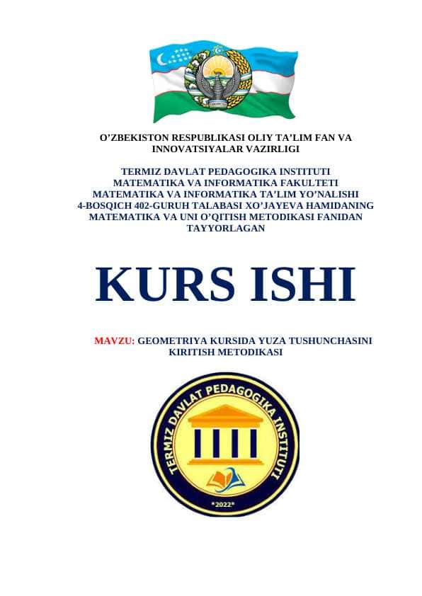 GEOMETRIYA KURSIDA YUZA TUSHUNCHASINI KIRITISH METODIKASI