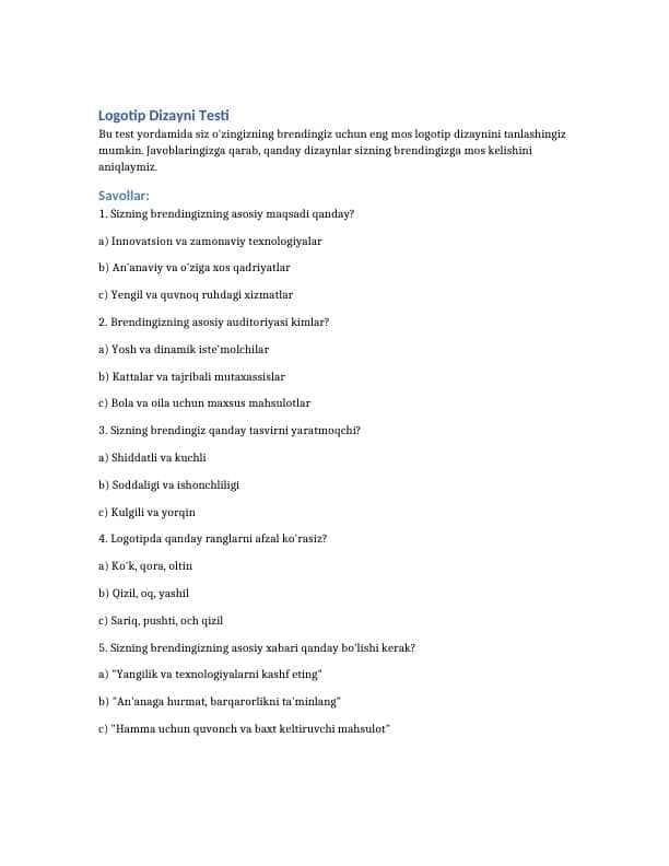 logotip dizayni haqida testlar