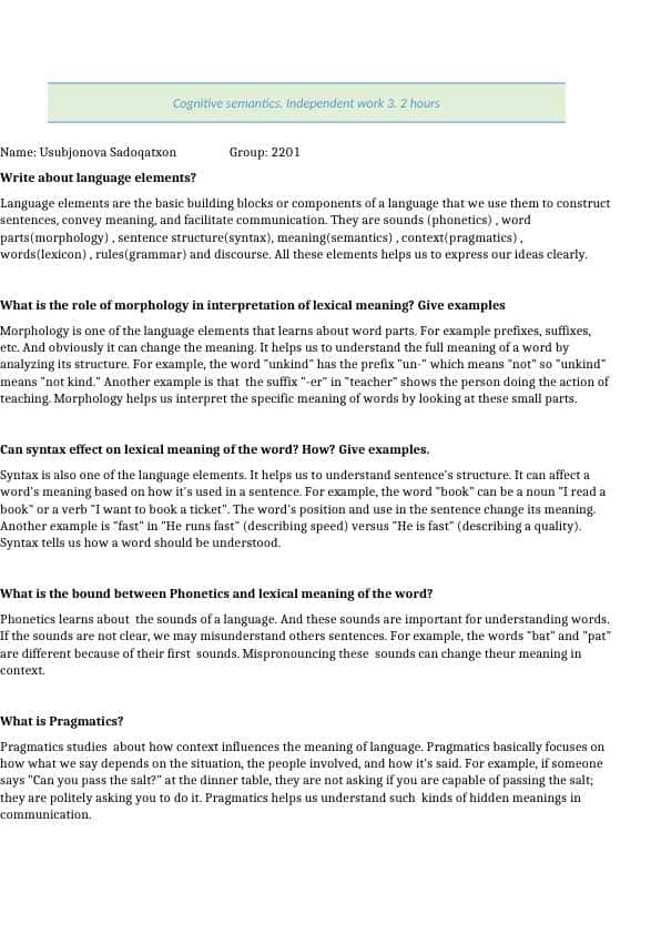 cognitive semantics independent work 3 / kognitiv semantika mustaqil ish 3