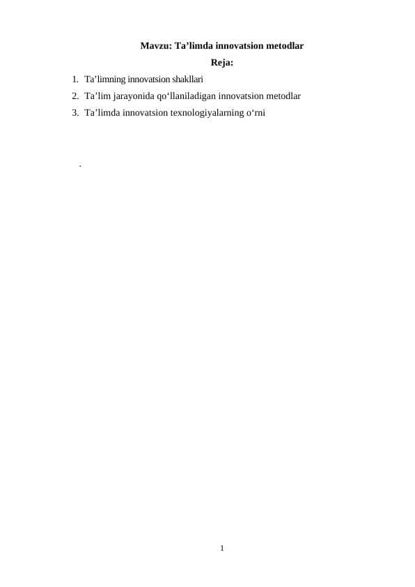Ta’limda innovatsion metodlar
