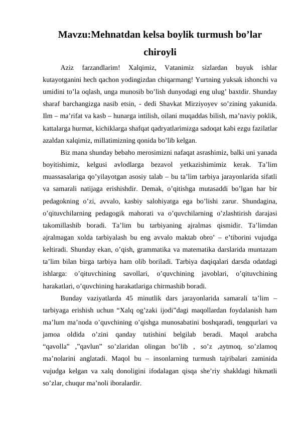 Mavzu manaviyat soati