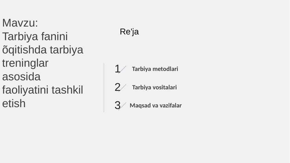 Tarbiya fanini õqitishda tarbiya treninglar asosida faoliyatini tashkil etish