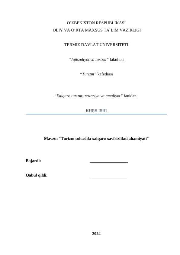 Turizm sohasida xalqaro xavfsizlikni ahamiyati