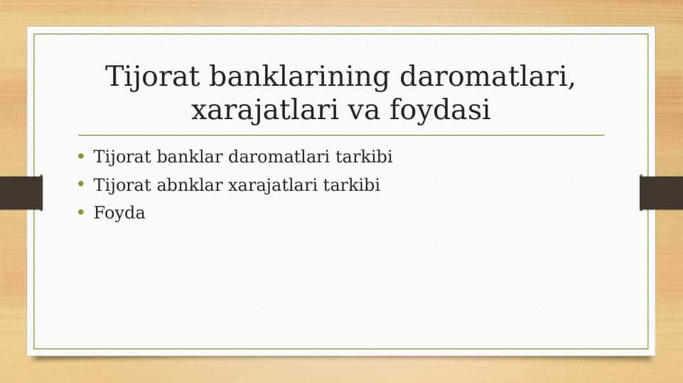 Bank daromadlari va xarajatlari