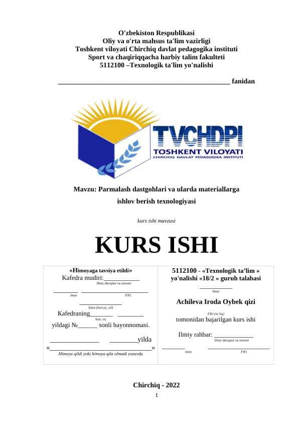 Parmalash dastgohlari va ularda materiallarga ishlov berish texnologiyasi (2)