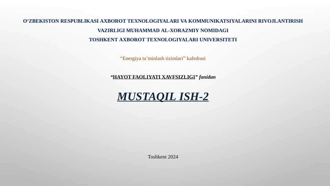 Hayotiy faoliyat xavfsizligining huquqiy va tashkiliy asoslari