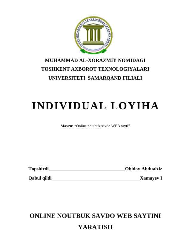 Individual Loyiha Mavzusi:Online noutbuk savdo WEB sayti
